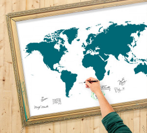 Wedding Guest Book Alternative World Map - Custom Color - Add Quote ...