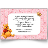 Disney Winnie the Pooh Pink Baby Shower Invitations