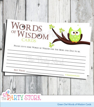 Words of Wisdom Advice Cards, Green Owl, PRINTABLE Baby Shower Games ...