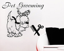 Wall Decals Quote Pet Grooming Decal Dog Bow Scissors Comb Vinyl ...