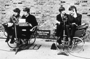 The Beatles in a trailer for A Hard Day's Night.