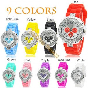 10PCS/LOT 9 Colors Fashion Ladies Watch Crystal Stone Quartz Womens ...