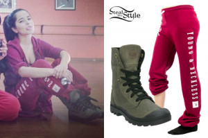 Becky G: Red Sweatpants, Foldover Boots