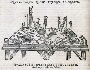 Illustration of dissecting instruments from Andreas Vesalius's De ...