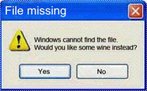 Windows cannot find the file. Would you like some wine instead?