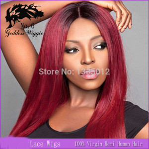 Red Ombre Hair Silky Straight Human Hair Wigs Glueless Full Lace Wigs