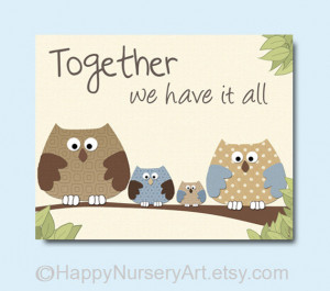 Baby boy nursery, nursery decor, owls family nursery art, love quote ...