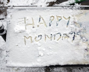 Happy Monday written in the snow