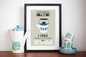 ... poster! Blue Retro Tea Kitchen Quote Poster - 30x40cm Vintage Teapot