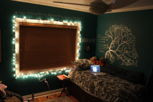 bedroom, christmas lights, cool, cute, lights, room, teal