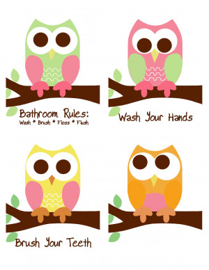 Cute Owl Love Quotes Owl bathroom rules prints/set