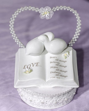 Love Verse Bible Cake Topper with Doves and Flower Accents