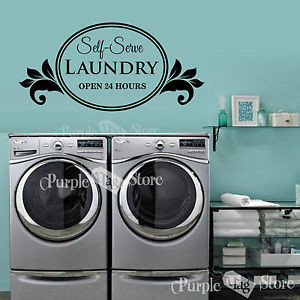 Self-Serve-Laundry-Open-24-hours-Vinyl-Wall-Art-Home-Decor-Quote-Decal ...