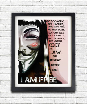 For Vendetta, Revolution, I Am Free, Quote Print, Typographic Poster ...
