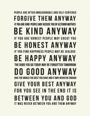 Inspirational Mother Teresa Quote : Do it Anyway Art Print // Unique ...