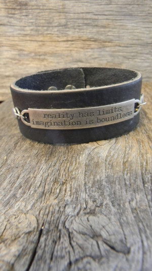 Metal and Black Leather Inspirational Quote Bracelet