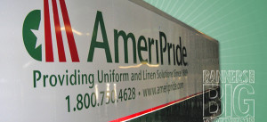 Ameripride logo and lettering on the left side of a commercial truck ...