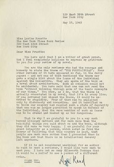 Ayn Rand's letter to a reviewer of her book The Fountainhead.