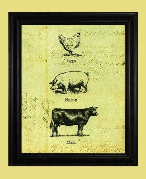 Cow Pig Chicken Breakfast Kitchen Art Print by TheSpottedBlackbird, $ ...