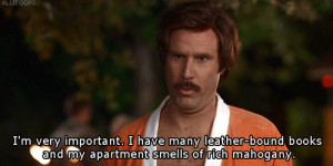 ... rich mahogany, apartment, leather bound books, anchorman, ron burgundy