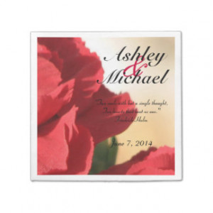 Custom Quote Red Floral Wedding Paper Napkins
