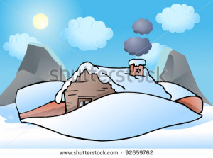 Sunny Snow Day ... snow house buried under white snow on top of the ...