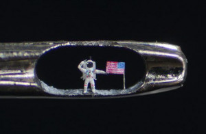 ... Aldrin is depicted in the eye of a needle. By sculptor Willard Wigan
