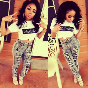 Dope Outfit, Ripped Jeans, High Waist, Graphics Tees, Black Hair, Bad ...