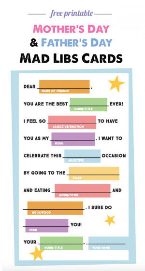Free Mad Libs Card printable - great for Mother's Day, Father's Day ...