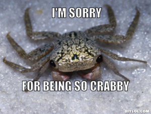 sorry, for being so crabby