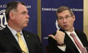 Senator Mark Kirk (right) and Gary McCarthy courtesy suntimes.com