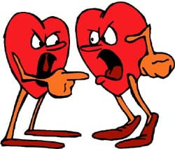Marriage, why do people do it? Picture of two hearts having a fight!