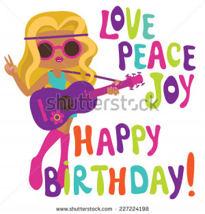 Happy birthday card with hippie girl? musician - stock vector