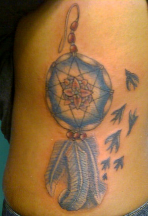 Dream Catcher Tattoo On Side With Quote Dream Catcher