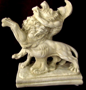 Roman Gladiator Battles Lion Statue Sculpture Chi008 picture