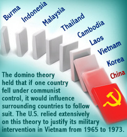 The domino theory is a foreign policy based on the chain reaction that ...