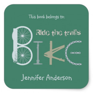 Ride the Trails Mountain Bike Art Custom Bookplate Square Sticker