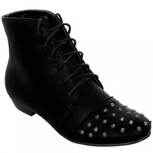 ... Ladies Studded Lace Up Faux Leather Tan Black Women's Flat Boots Shoes