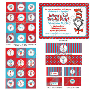 DIY - Printable: Cat in the Hat Birthday Party Set - 14 items ...