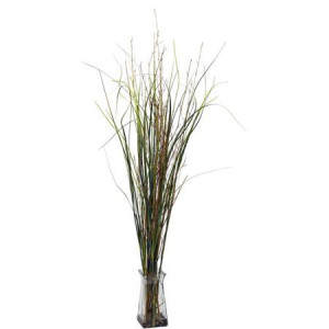 Grass and Bamboo with Glass Vase Silk Plant