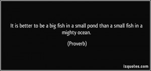 ... fish in a small pond than a small fish in a mighty ocean. - Proverbs