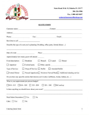 Catering quote form