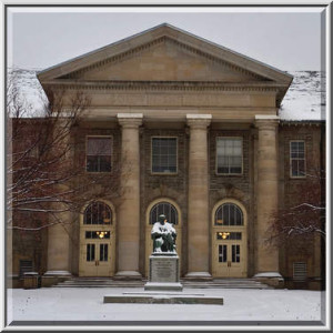 Goldwin Smith Hall of Cornell University in snow Ithaca New York