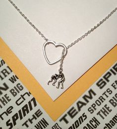 Wrestling charm and heart, silver, lariat necklace, handmade jewelry ...