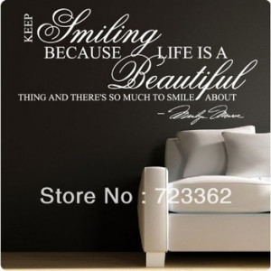 Marilyn Monroe White Keep Smiling - WALL STICKER DECAL QUOTE ART MURAL ...