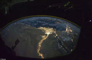 Astronaut Looks Down on Earth from Space