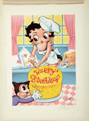 Leslie Cabarga, Betty Boop Happy Birthday Greeting Card Original Art
