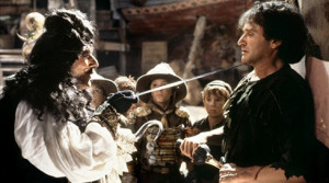 Description: Dustin Hoffman as the evil Captain James Hook threatens ...