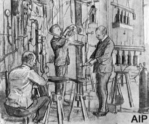Drawn by Heike Kamerlingh-Onnes, view of his laboratory.