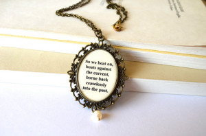 The Great Gatsby quote necklace, pearl jewelry, art deco, long ...